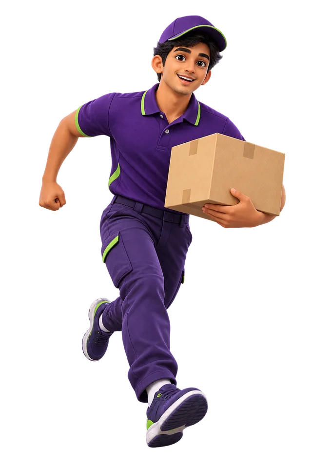 Illustration of an Akiamore courier carrying a parcel