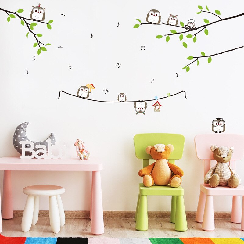 3D-Creative-Singing-owl-wall-stickers-PVC-Material-DIY-Art-wall-Decals-For-Children-s-room