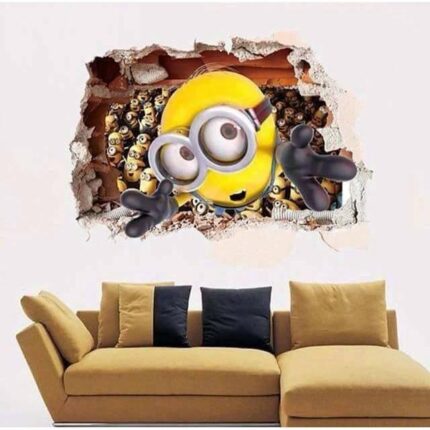New Cute Minions Big Eyes Wall Stickers DIY Removabel 3D PVC Through Wall Cartoon Home Decor