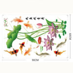 feng shui fish carp lotus flowers  Wall decal High quality printed wall sticker with glue on the back of the fish pond and lotus pattern GS9438 Size: 60x90cm - Image 3