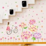 XL8215 cute flowers bicycle girl wall stickers for kids rooms nursery baby bedroom children art wall decals home decorations - Image 4