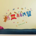 Wall Sticker ABC-1063 Hanging Clothes Shoes Toys Wall Paper For Kids Room Colorful Birds And Butterflies - Image 4