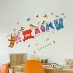 Wall Sticker ABC-1063 Hanging Clothes Shoes Toys Wall Paper For Kids Room Colorful Birds And Butterflies - Image 5