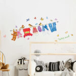 Wall Sticker ABC-1063 Hanging Clothes Shoes Toys Wall Paper For Kids Room Colorful Birds And Butterflies - Image 2