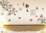 ay9170Wall Stickers Chinese Calligraphy Ink Quiet Quotes with Magnolia Flower Colorful Butterfly Pantings for Home Decals Mural Bedroom Office Sitting Room Sofa TV Background (GHDLX916) - Image 3