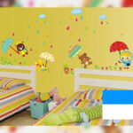 Wall decal made of thick, sharp PVC type 1, decorating kindergarten and children's classrooms - Bear covering the umbrella - product code AY1931 - Image 6