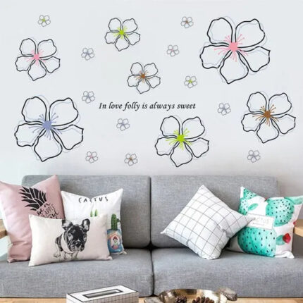 Blooming Flower Wall Sticker, English, Peel and Stick Wallpaper Sticker, Translucent Petal Illustration, Self-Adhesive, Glass, Bedside, Rental Apartment size 50x70 ay7224