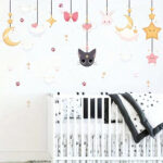 Sky, Moon, Clouds, Cats and Rabbits Pattern Wall Sticker, Suitable for TV Background, Window, Dining Room, - Image 4