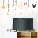 Sky, Moon, Clouds, Cats and Rabbits Pattern Wall Sticker, Suitable for TV Background, Window, Dining Room, - Image 3