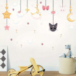 Sky, Moon, Clouds, Cats and Rabbits Pattern Wall Sticker, Suitable for TV Background, Window, Dining Room, - Image 5