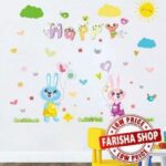 XL8208 cartoon love rabbit butterfly wall birds chicks flower wall stickers for kids rooms bathroom decor wall decals poster - Image 5