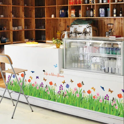 Large Diy Home Decor Nature Colorful Flowers Grass Buttefly Wall Stickers 3d Wall Decals Floral Tv Background Base Decoration - Wall Stickers - AliExpress