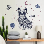 Wall Sticker French Bulldog Boston Terrier Iggy Paisley Night Moon Star Diamond Round Brilliant Cut size 50x70 sk7125