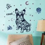 Wall Sticker French Bulldog Boston Terrier Iggy Paisley Night Moon Star Diamond Round Brilliant Cut size 50x70 sk7125 - Image 3
