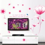 Decal painting, Korean wall decal pink crystal flower size 60x90  AY9184a