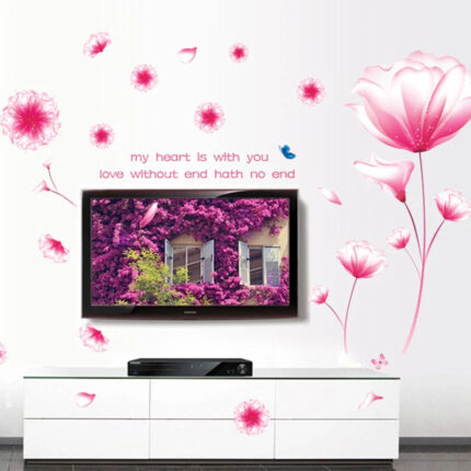 Decal painting, Korean wall decal pink crystal flower size 60x90  AY9184a