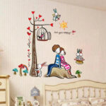 Sweet love theme wall sticker, boy and girl, love tree size 50x70 ay924 - Image 3