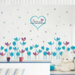 Blue Purple Tulip Floral Home Living Room Wall Decoration PVC Wall Sticker Decal Wall Decoration