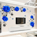 Mural Rose Vine Blue Large Lotus Wall Sticker Flower Room Decoration Aesthetic For Teens Living Room Tv Wall Bedroom Home Office Wallstickers   Gs8823a Size: 60x90cm - Image 4