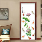 feng shui fish carp lotus flowers  Wall decal High quality printed wall sticker with glue on the back of the fish pond and lotus pattern GS9438 Size: 60x90cm - Image 2