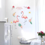 Funif Cute Flower and Flamingo Wall Stickers DIY Removable Animals Wall Decals Decorative Wall Mural Wallpaper for Bedroom Pink - Image 3