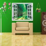 AY914 Lifelike Valley Window Wall Sticker Quality 90*60cm PVC Removable Beautiful Views Decal Vivid Green Forest Wall art Mural