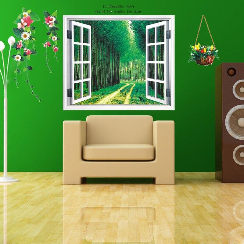1pcLarge-Size-PVC-Window-Landscape-Wall-Stickers-For-Home-Decoration-Wall-Decal-ay914_4fd85649-bbb8-416a-87f8-d767977b17c7 AY914 Lifelike Valley Window Wall Sticker Quality 90*60cm PVC Removable Beautiful Views Decal Vivid Green Forest Wall art Mural - Image 1