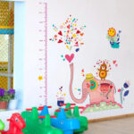 New Pink Big Elephant Play Water Animals Zoo Wall Stickers Height Ruler Measure Kids Room Nursery For Party Decoration - Wall Stickers - AliExpress - Image 2