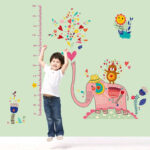 New Pink Big Elephant Play Water Animals Zoo Wall Stickers Height Ruler Measure Kids Room Nursery For Party Decoration - Wall Stickers - AliExpress - Image 3