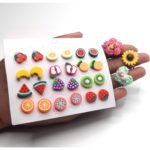 Earrings set of 12 pairs with 3 finger for girls fashion rings tops studs