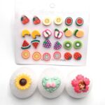Earrings set of 12 pairs with 3 finger for girls fashion rings tops studs - Image 3