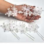 pack of six Hair Accessories Pearls Beads Hairpins  Flower Bridal Wedding Hair Clips Ornament - Image 5