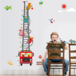 MJ8020 Fire Truck Wall Sticker Removable Height Sticker Cartoon Wall Decals Home Decor for Kids Room - Image 2