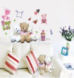 Novelty Set of Teddy Bears Lovely Bear Beautiful Decor Stylish Decoration Nursery Decal Decals Stickers Flowers Pink Baby Kids Home Modern Wall Decal Girl Flowers Living Room Bedroom size 50x70 xy8072