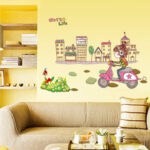 Girl On Bike In City Wallpaper Sticker, Creative PVC Wall sticker Ay7122 - Image 2