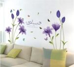 Romantic Lily Flower Butterfly Wall Sticker Living Room Bedroom Wall ay9242 - Image 2