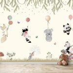 Life n Colors Cute Animals Flying With Balloons Theme for Kids Room Multi Colour Entertainment Wallpaper size 50x70 sk7187 - Image 2