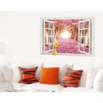 xh0999c cherry tree avenue 3d fake windows landscape green pvc wall sticker Removable wall stickers home decor wall decor - Image 3