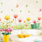 Wall Sticker Flower Flower Kitchen Toilet Plant Sticker Cafe Green Fence Wallpaper Scandinavian Seal Accent Kitchen Toilet Hydrangea Flower Bed Leaves Butterfly Lily Cactus Glass Entrance Branch size 50x70 xls7179