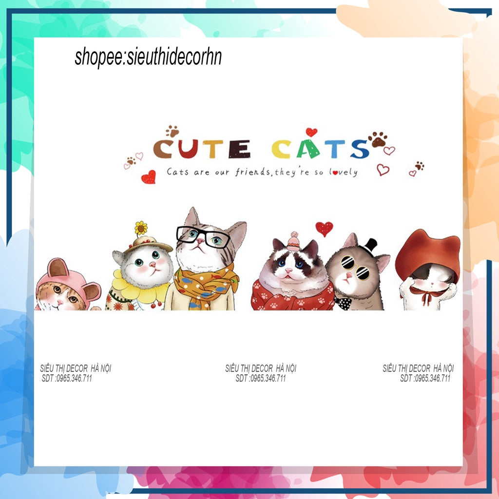 30d19029599c0fa97b4c472f25f10696 LOVELY CAT HM92039 bedroom wall decal. Korean wall decal size 60x90cm HM92039 - Image 1