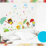 Wall decal made of thick, sharp PVC type 1, decorating kindergarten and children's classrooms - Bear covering the umbrella - product code AY1931 - Image 5