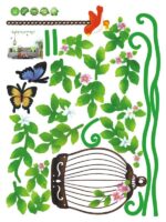 Flower & Green leaves with birdcage & Butterfly Removable Sticker - Image 6