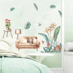 Green tropical plant wallpaper for sofa, cute kitten stickers for bedroom, TV background Sk9388 - Image 3