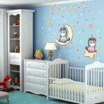 Pink Cartoon Unicorn Wall Sticker Moon and Stars Colorful Flag Wallpaper for Kid's Living Room Bedroom - Image 3