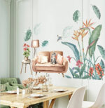 Green tropical plant wallpaper for sofa, cute kitten stickers for bedroom, TV background Sk9388 - Image 2