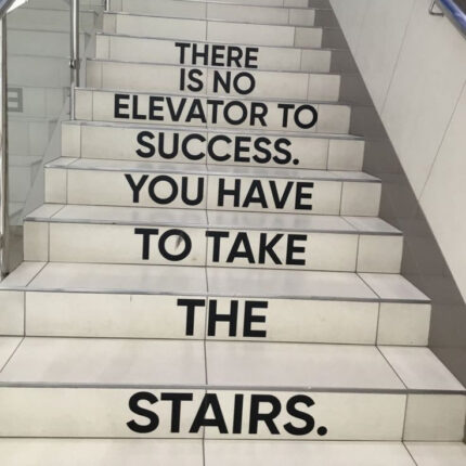 "There Is No Elevator to Success – Motivational Quote Wall Sticker for Stairs" size47x30 inch
