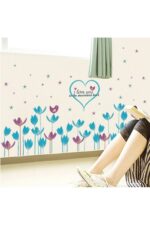 Blue Purple Tulip Floral Home Living Room Wall Decoration PVC Wall Sticker Decal Wall Decoration - Image 3
