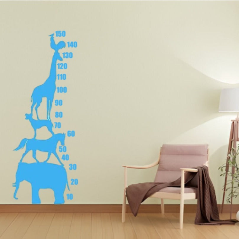 3ae5baaf-385d-450c-b3d4-f4435414a119 Growing Up with Friends: Blue Animal Tower Wall Decal Reach for the Sky: Animal Stack Growth Chart The Friendly Zoo: Kids' Height Measurement Sticker nc039 size (60x90) - Image 1
