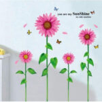 Pink Sunflower Wall Stickers, Wallpaper Stickers, Suitable for Rentals, Peelable, DIY, Redecor, Interior Decor, Sunflower, Butterfly size 60x90 ay1919 - Image 2