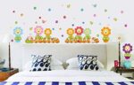 K2A Design Decorative Beautiful Multicolour Funny face Flowers Butterflies Flying Bees Wall Sticker for Home décor (PVC Vinyl Covering Area 116X54 cm) - Image 2